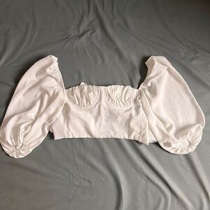 Et Clet Chic White Puff Sleeve Blouse with tie back sz S